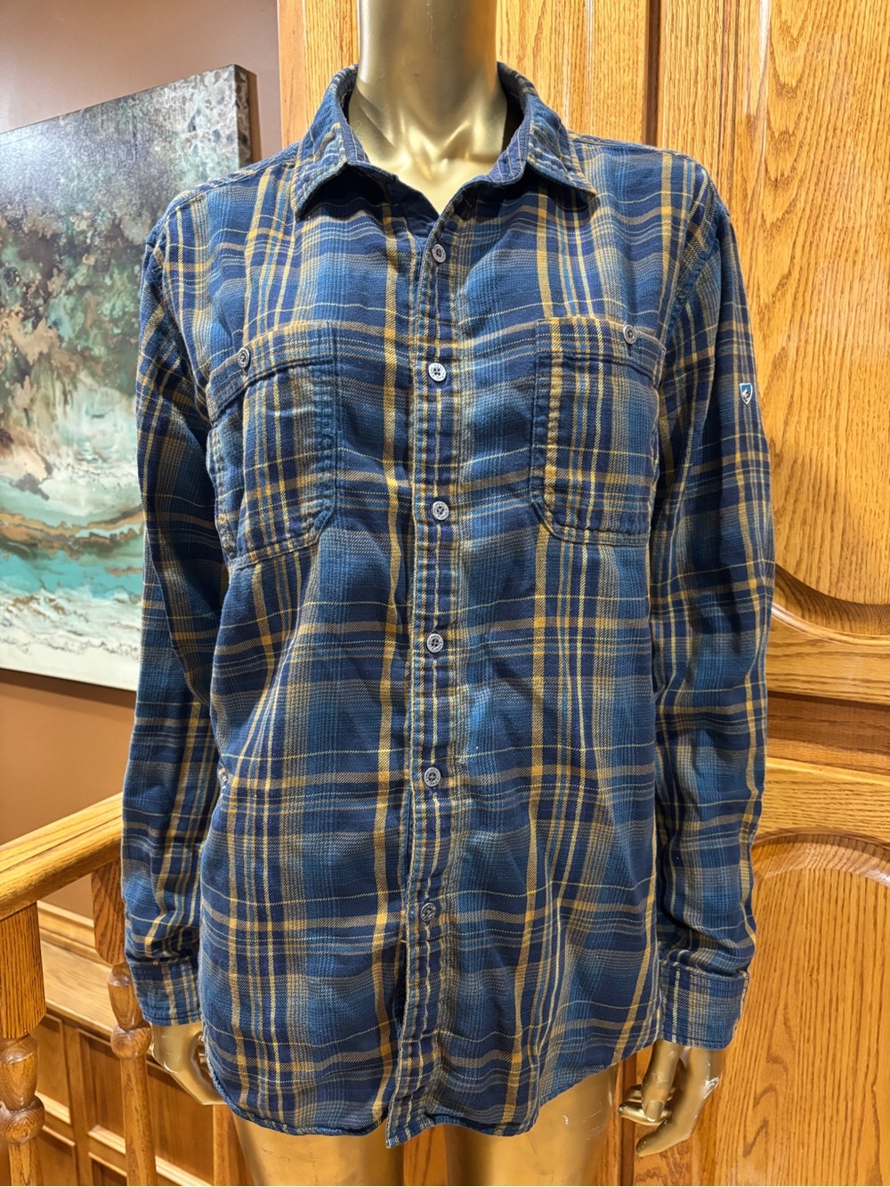 Blue & Mustard Plaid Button-Up Shirt